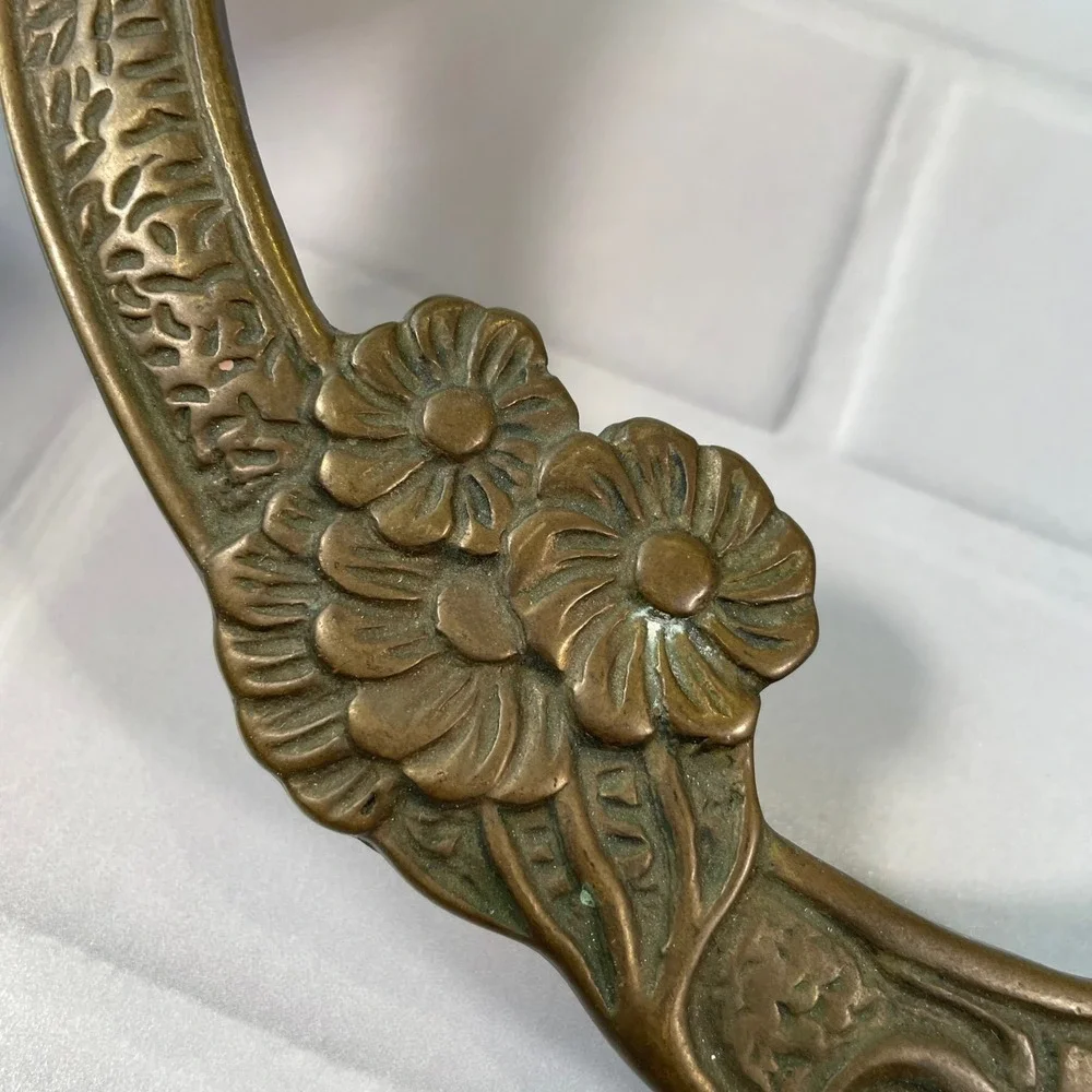 Andrea by Sadek Vintage Brass Art Nouveau Lady Floral Round Picture Frame 10in